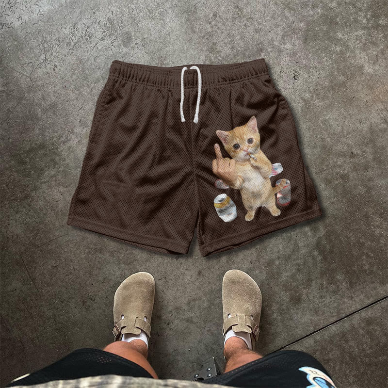 Dope Ass Cat Print Mesh Shorts