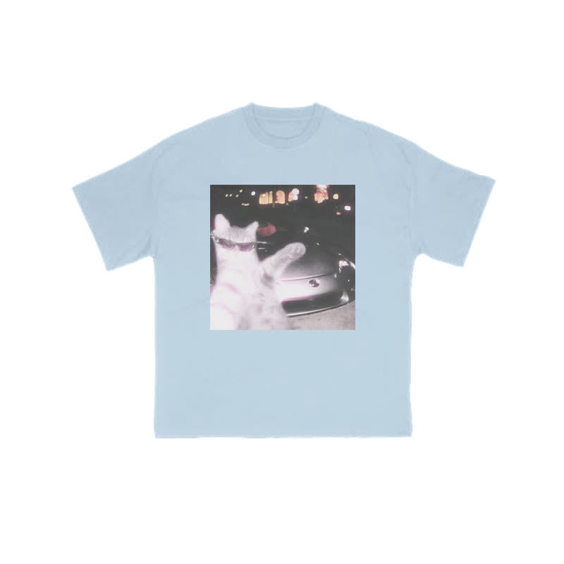 Unisex 100% Rich Cat Who Loves To Show Off Glasses Print T-shirt