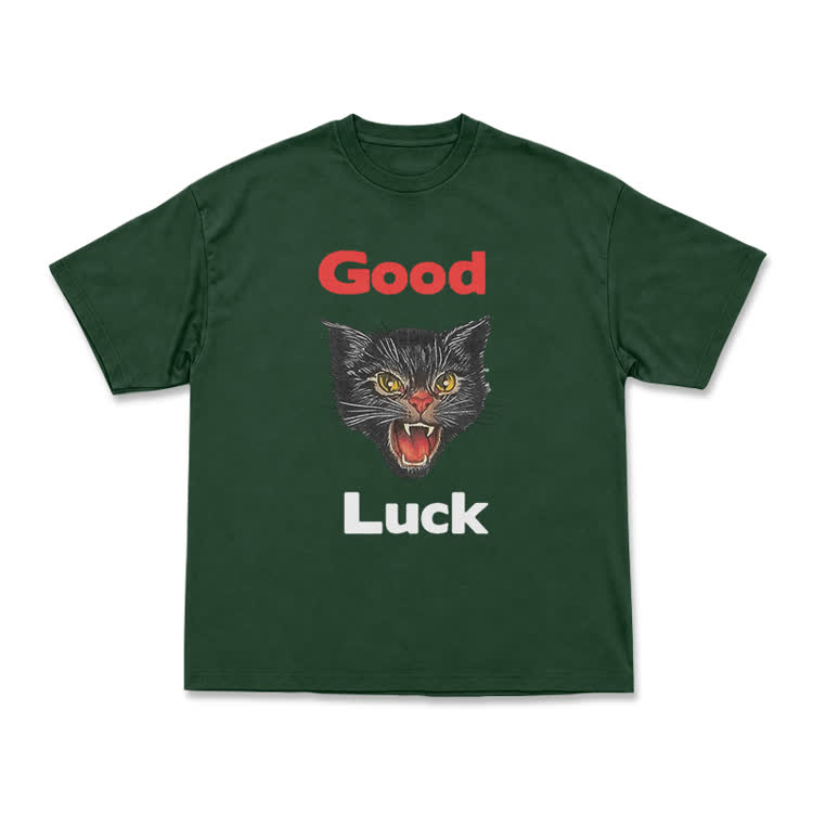 Casual Good Luck Black Cat Graphic T-Shirt