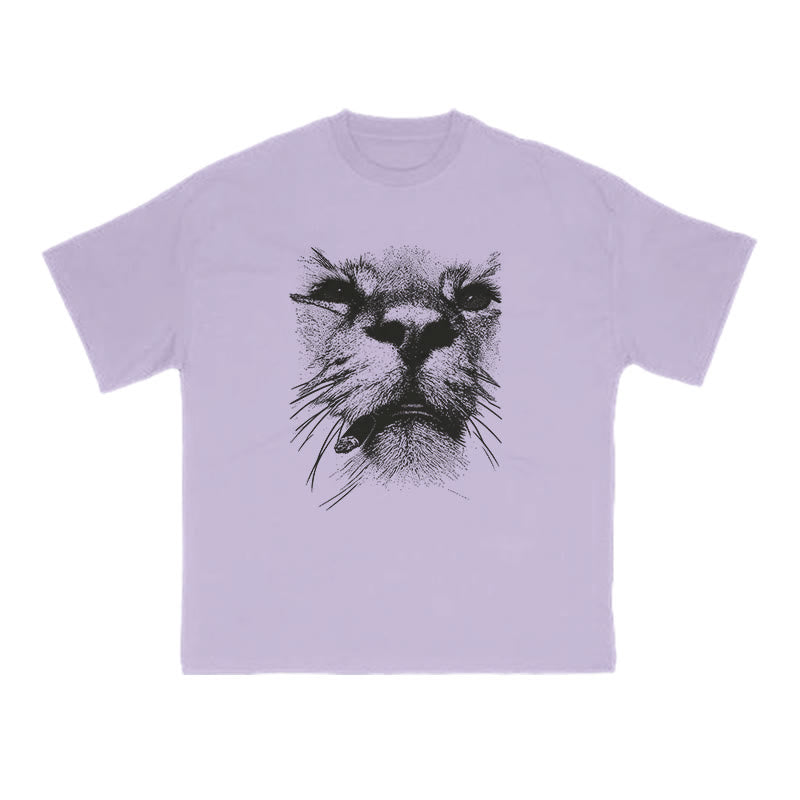 A Badass Smoking Cat Print T-shirt