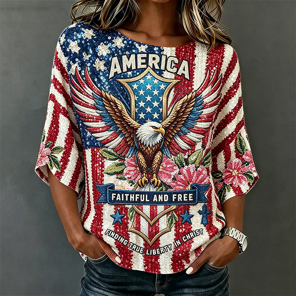 Vintage American Flag Eagle Glitter Art Comfy T Shirt
