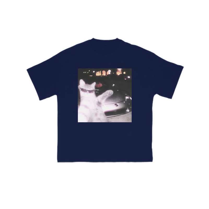 Unisex 100% Rich Cat Who Loves To Show Off Glasses Print T-shirt