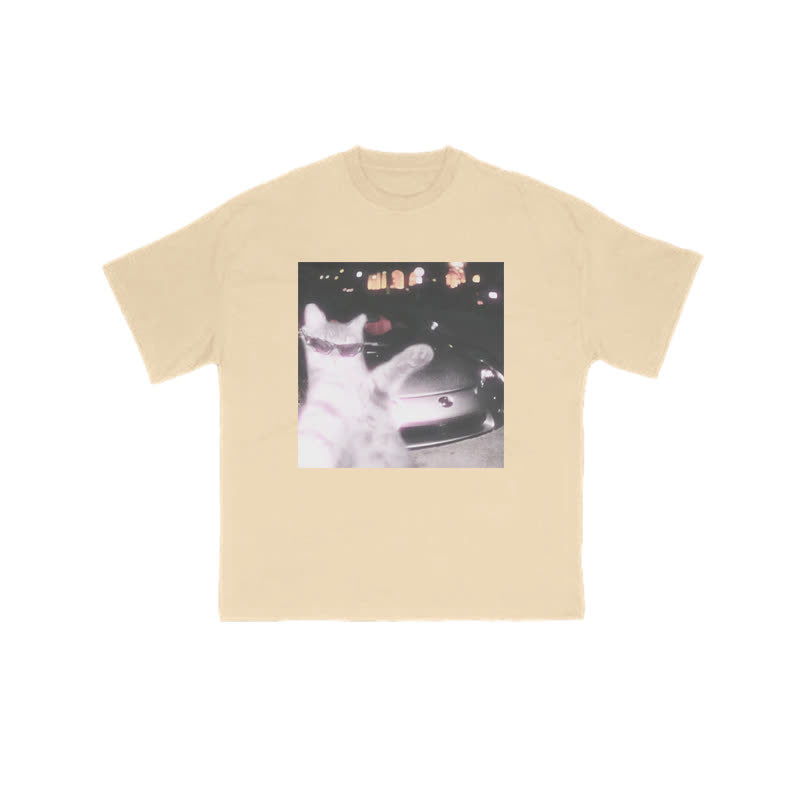 Unisex 100% Rich Cat Who Loves To Show Off Glasses Print T-shirt