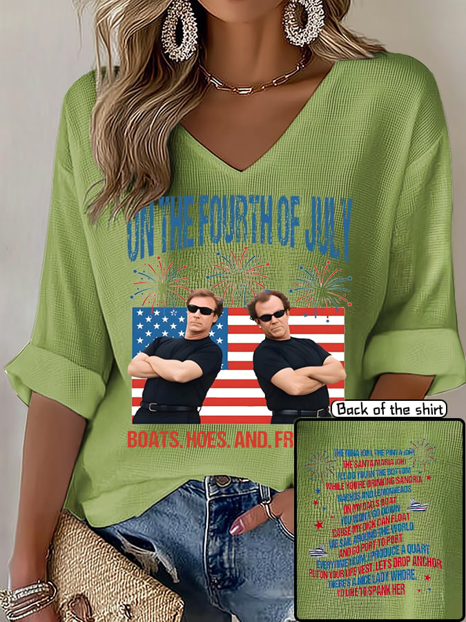 V-Neck ON THE FOURTH OF JULY Print T-Shirt
