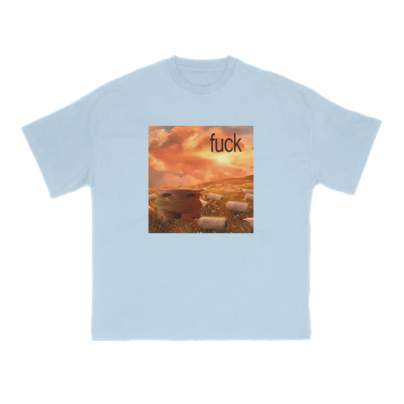 Cat Under The Sunset Print T-shirt