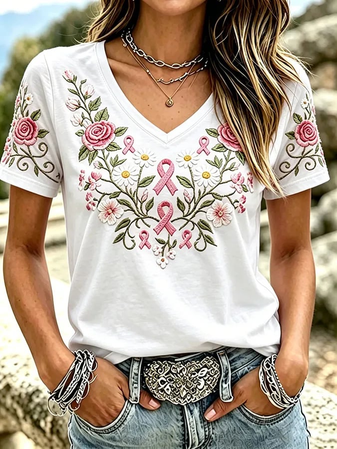 Women's Breast Cancer Awareness Printed Casual T-Shirt