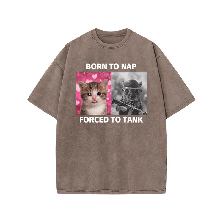 Vintage Funny Cat Graphic Print Acid Washed T-shirt
