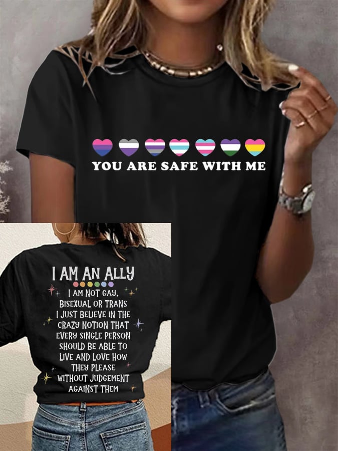 Women'S I Am An Ally  Print Crew Neck T-Shirt