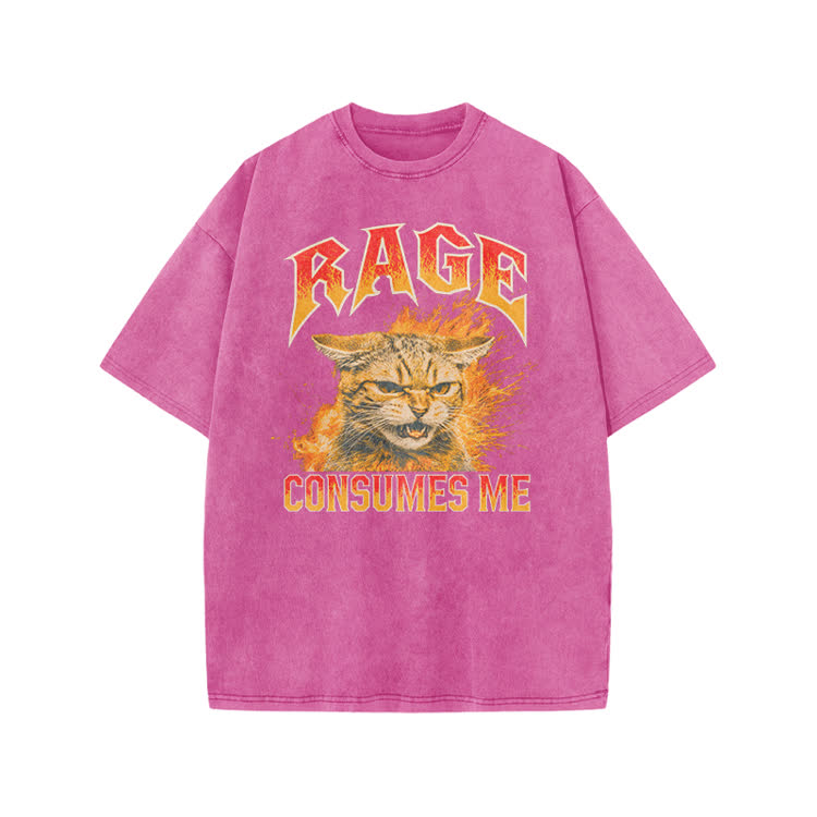Vintage Rage Cat Graphic Print Acid Washed T-shirt