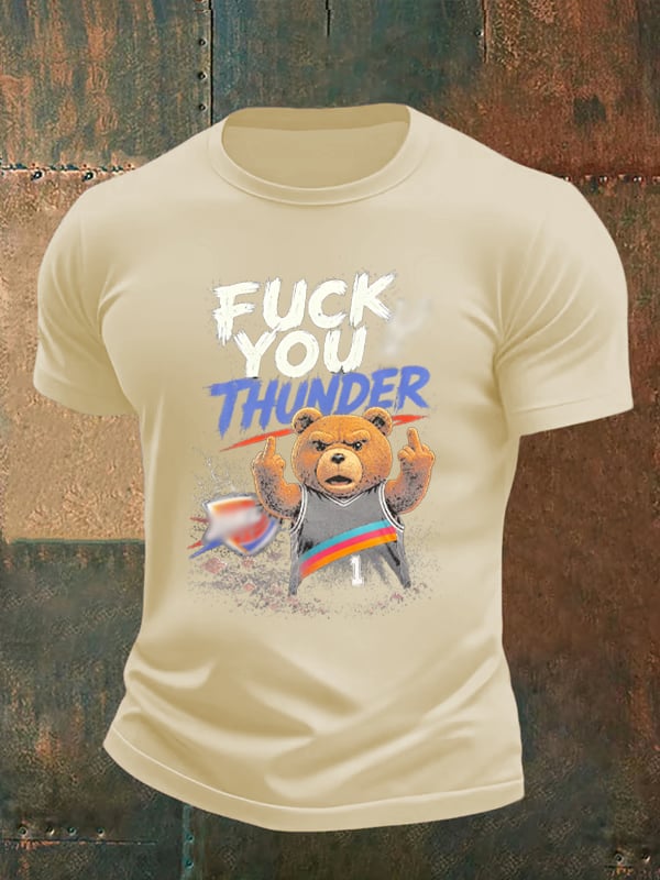 Men's Cute Little Bear Print Round Neck T-shirt