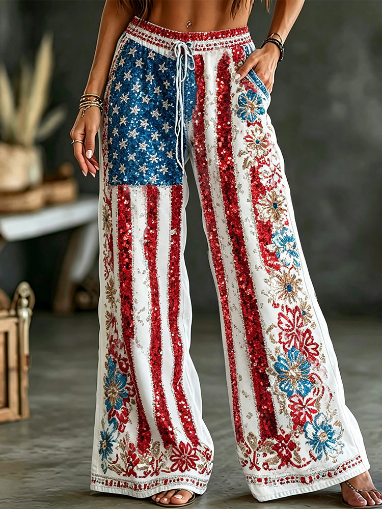 Women's Vintage Independence Day Themed Pattern Casual Pants