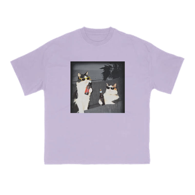 Two Cool Cats Enjoying Beer Print T-shirt