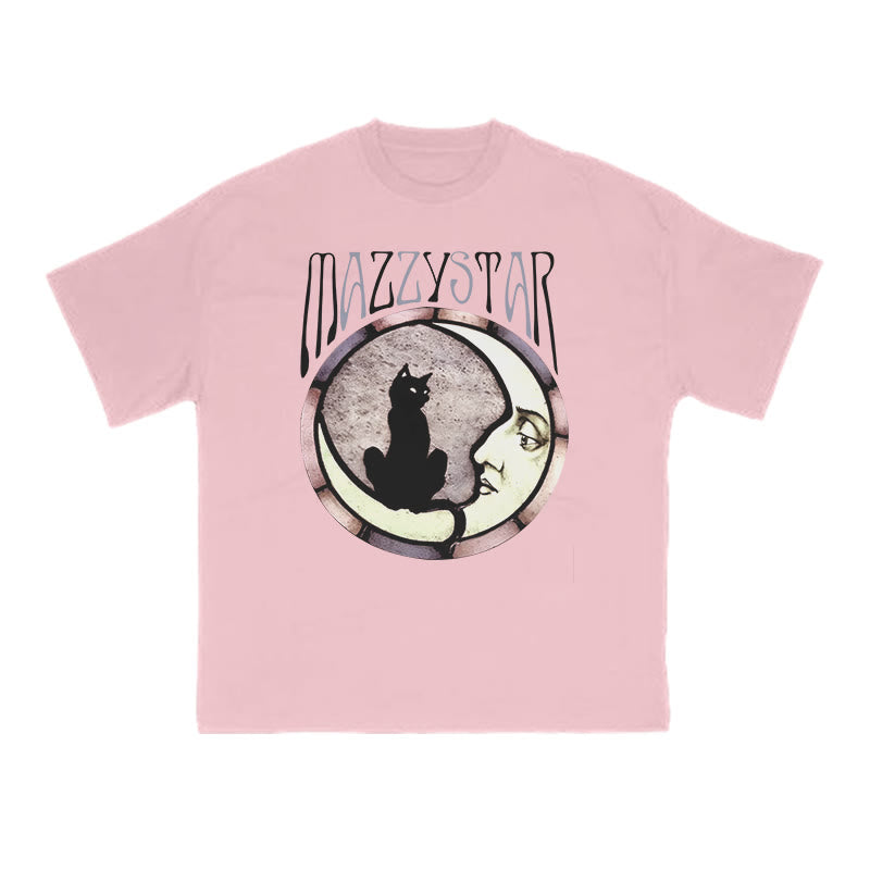A Black Cat Crouching On The Moon Print T-shirt