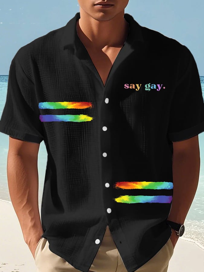 Men's Say Gay Print Waffle Shirt