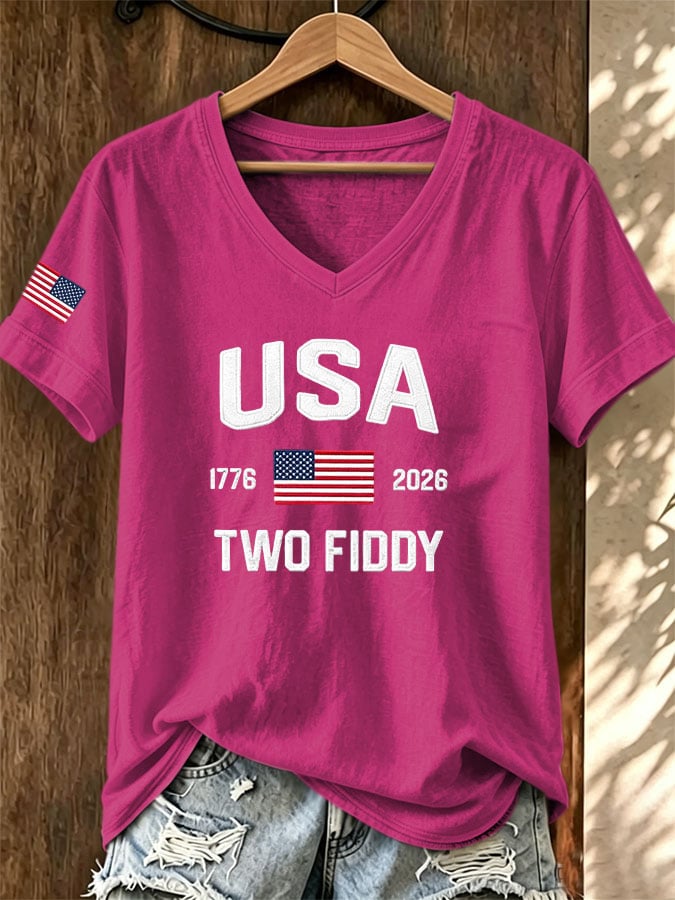 Women's Casual Two Fiddy Print Short-Sleeve T-Shirt
