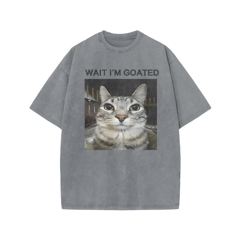 Unisex Wait I'm Goated Meme Print Acid Washed T-shirt