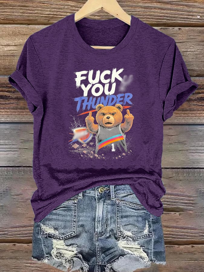 Women's  Cute Little Bear Print Round Neck T-shirt