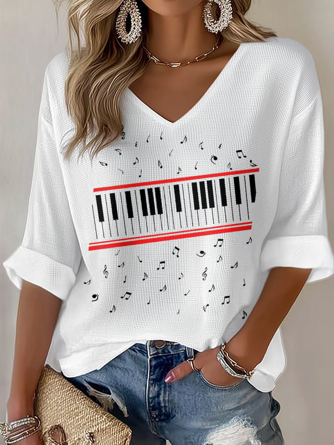 Women's King Of Pop Print V-Neck Top