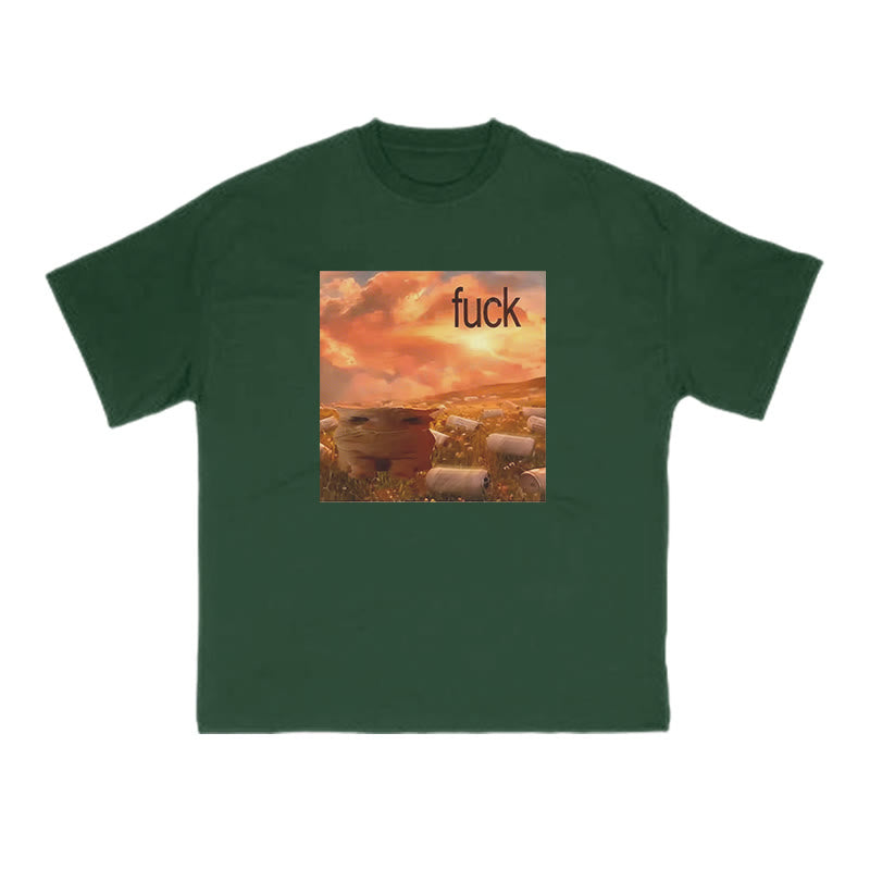 Cat Under The Sunset Print T-shirt