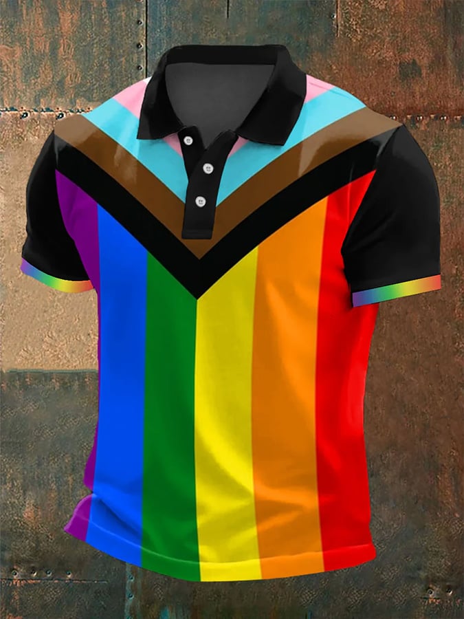 Mens Casual Gay Rainbow Pride Print POLO Shirt