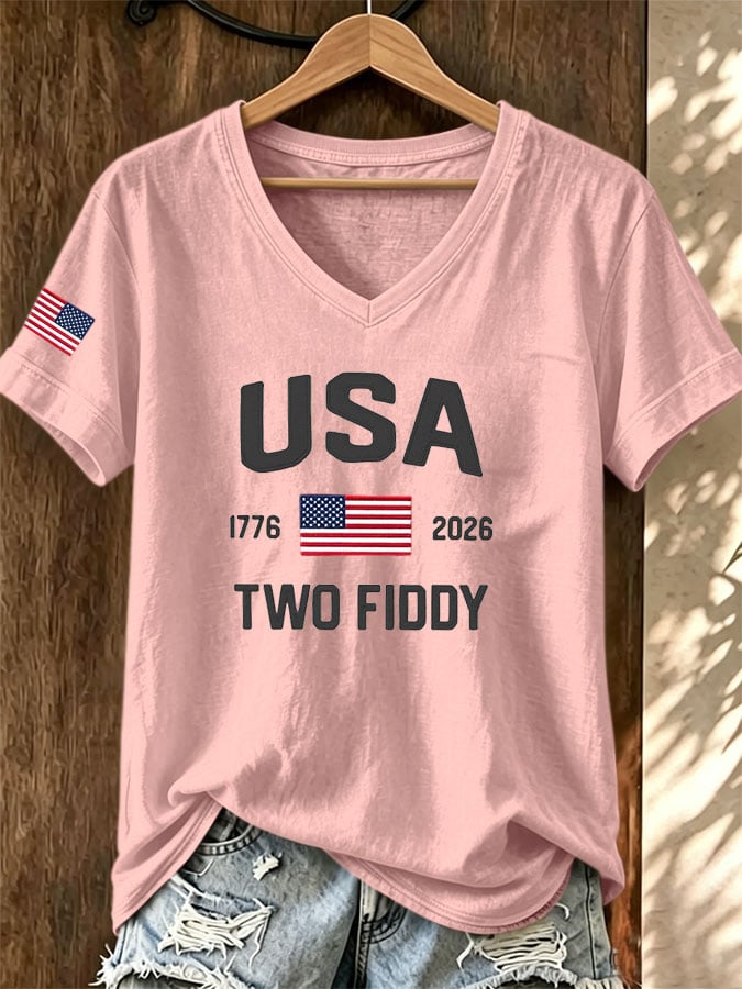 Women's Casual Two Fiddy Print Short-Sleeve T-Shirt