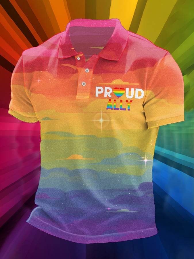 Man's Proud Ally Rainbow Printed POLO Shirt