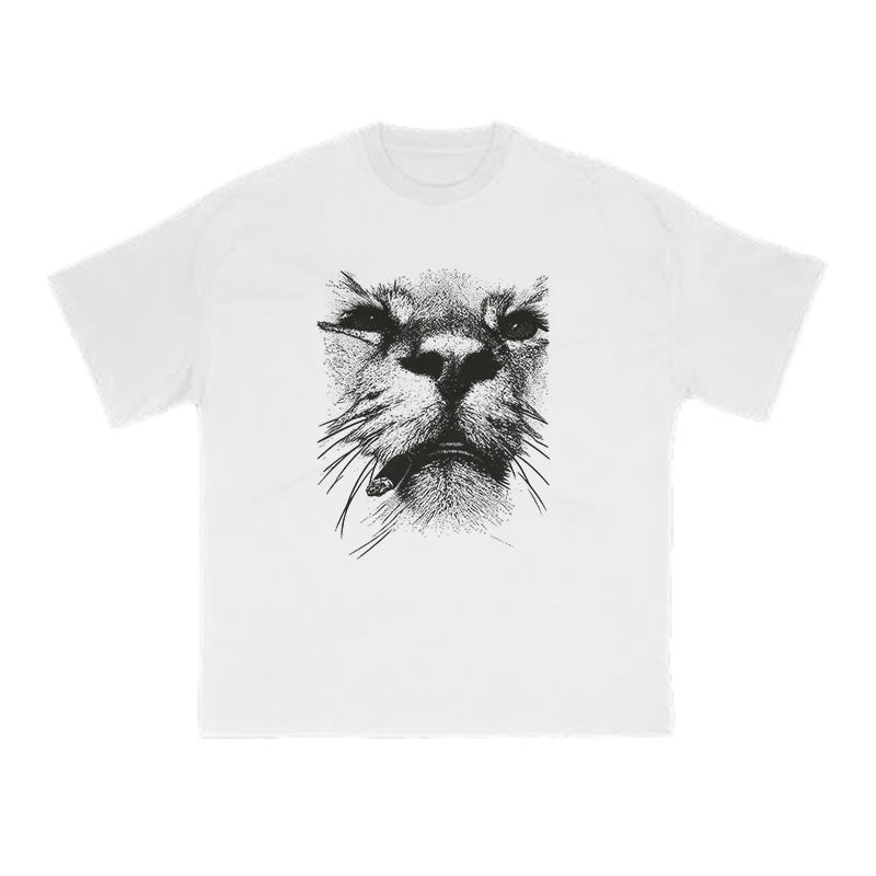 A Badass Smoking Cat Print T-shirt