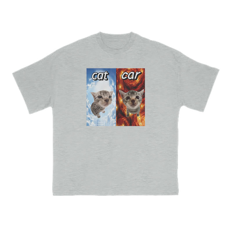 Funny Meme Cat Vs Car Print T-shirt