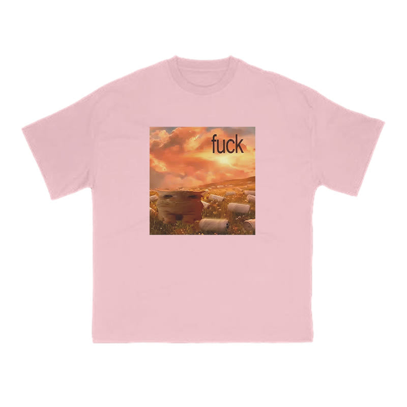 Cat Under The Sunset Print T-shirt