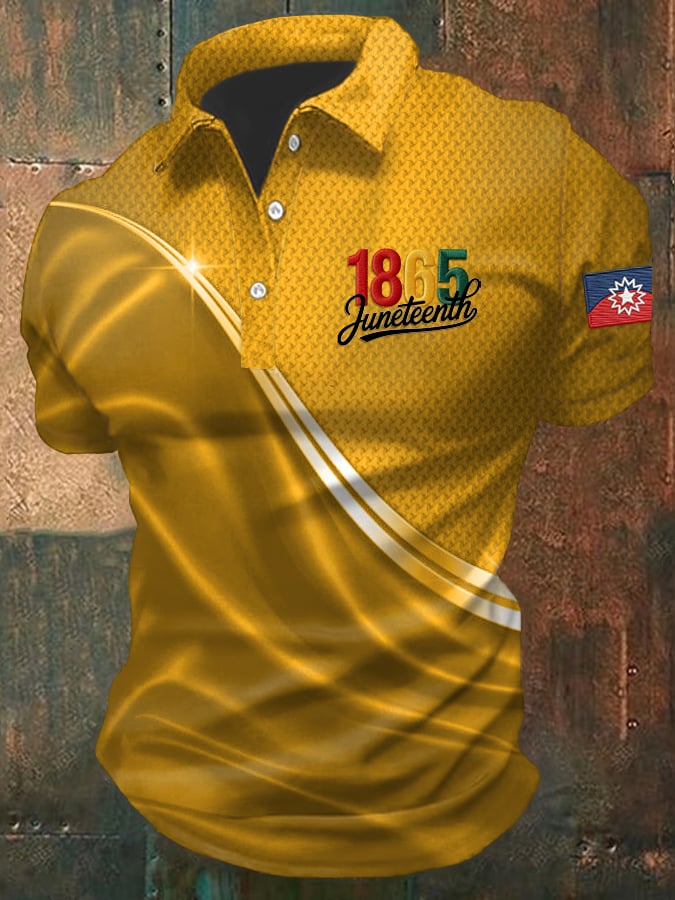 Men's Juneteenth Print  Casual Polo Shirt