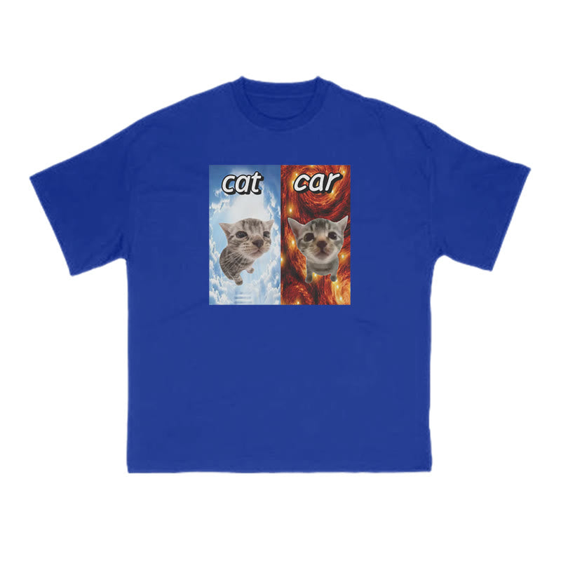 Funny Meme Cat Vs Car Print T-shirt