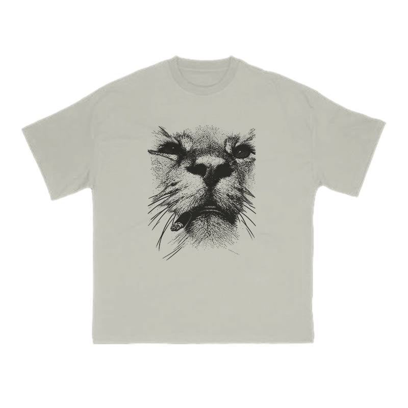 A Badass Smoking Cat Print T-shirt