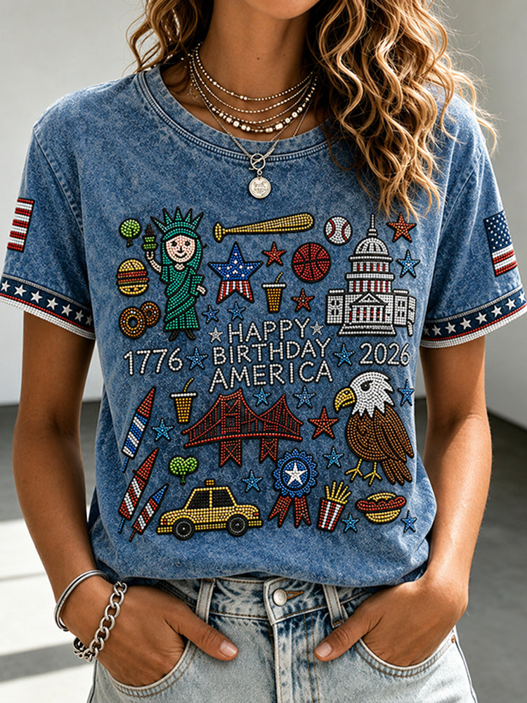 Retro Independence Day Anniversary Funny America 1776–2026 Pattern Washed Tee