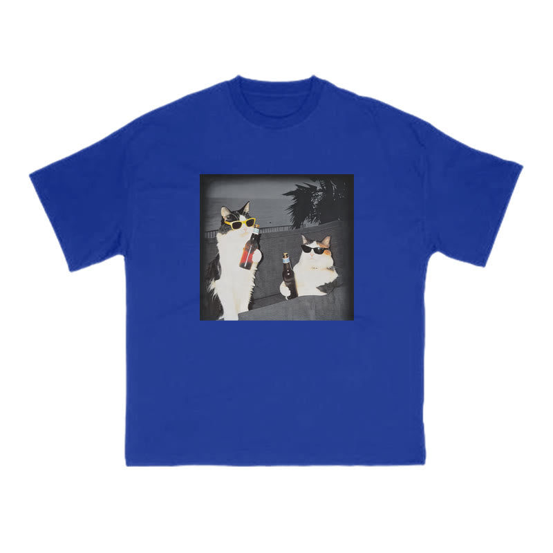 Two Cool Cats Enjoying Beer Print T-shirt