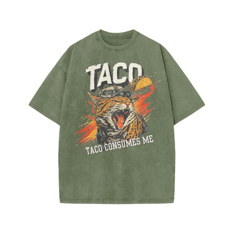 Vintage TACO CONSUMES ME Cat Graphic Print Acid Washed T-shirt
