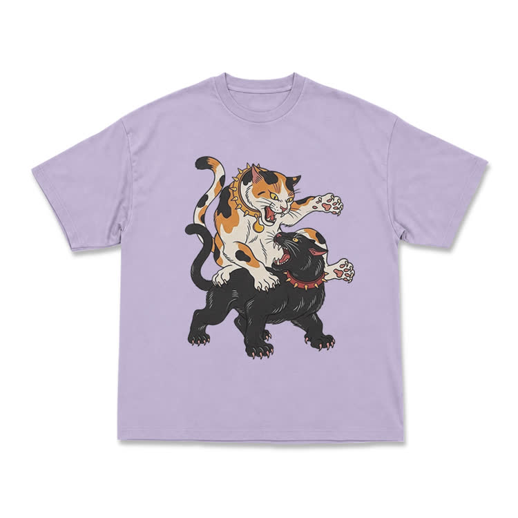 Vintage Cat Clash Graphic Print T-shirt