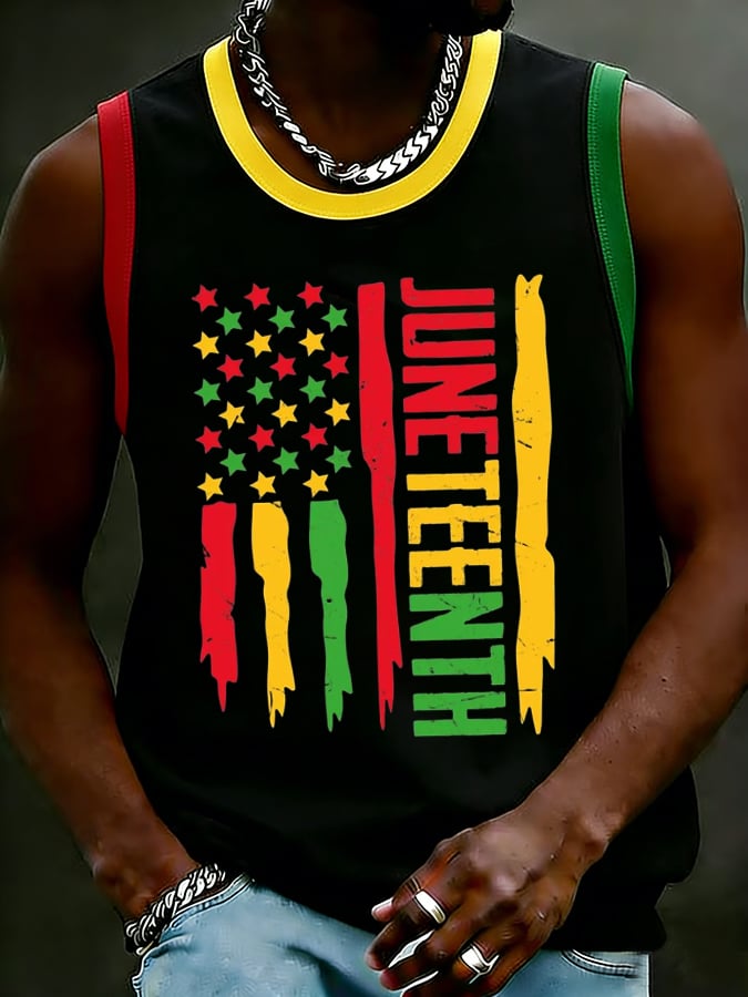 Men's Black Juneteenth Print Casuasl Tank Top