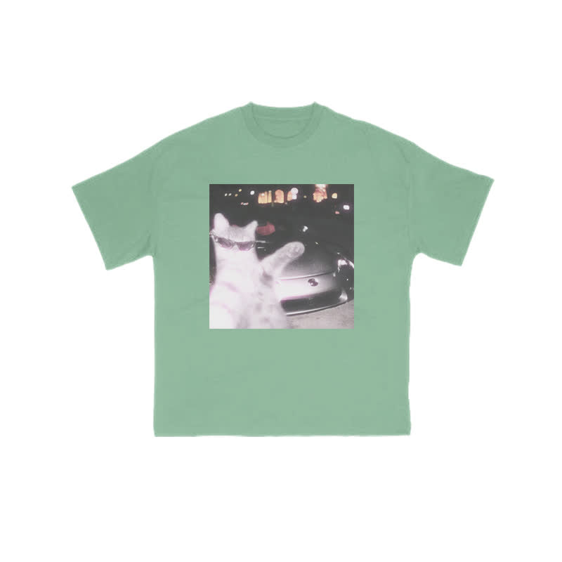 Unisex 100% Rich Cat Who Loves To Show Off Glasses Print T-shirt