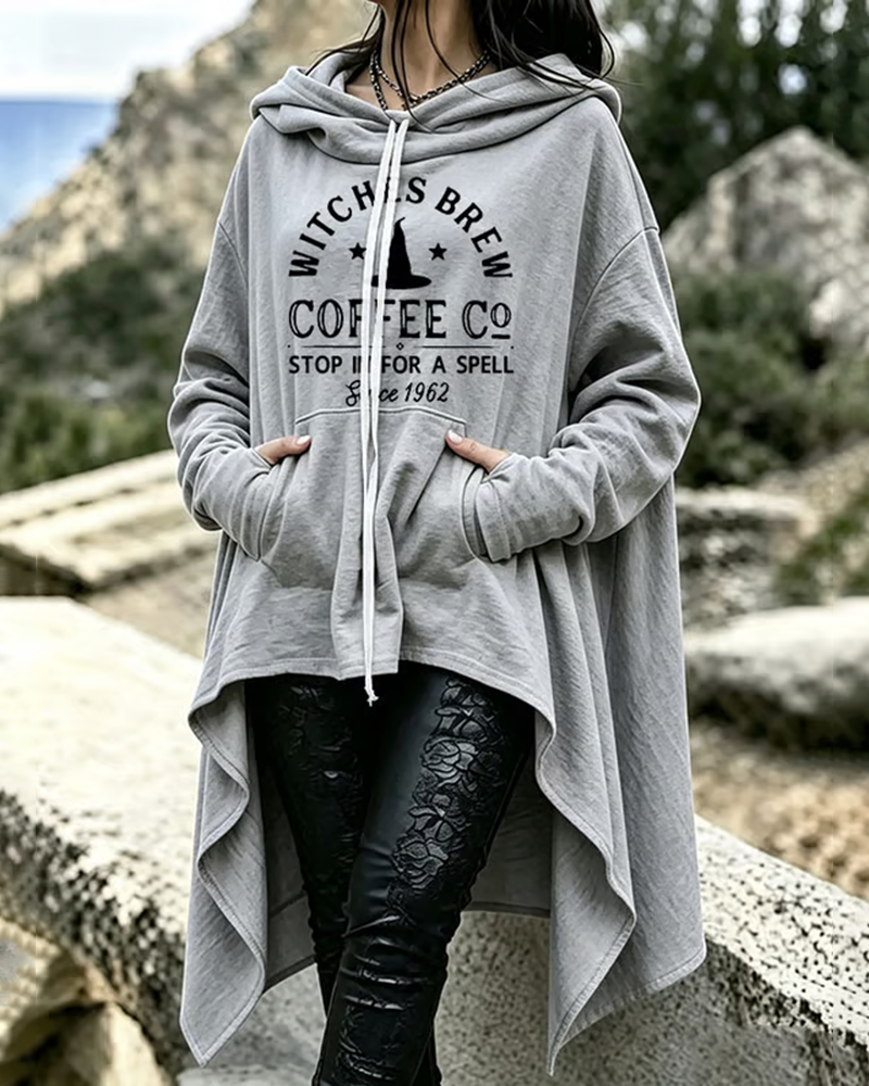 Women's Halloween Come Over and Cast A Magic Spell Loose Irregular Hoodie