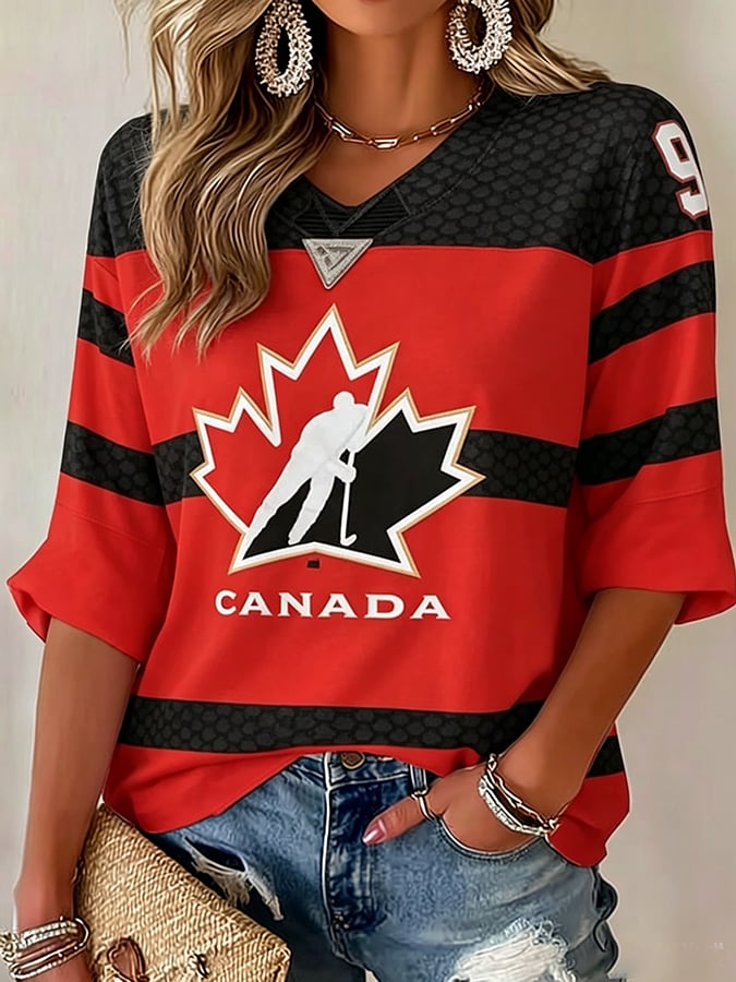 claude lemieux  Print V-Neck Top