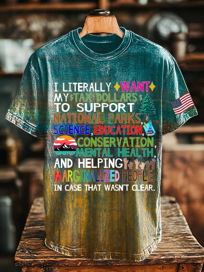 Men's Vintage Support National Parks Printed Round Neck T-Shirt