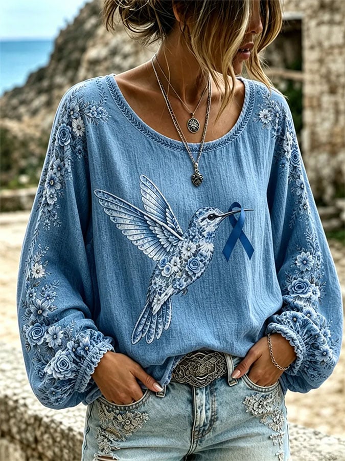 Women's Retro Print Long-Sleeved Top