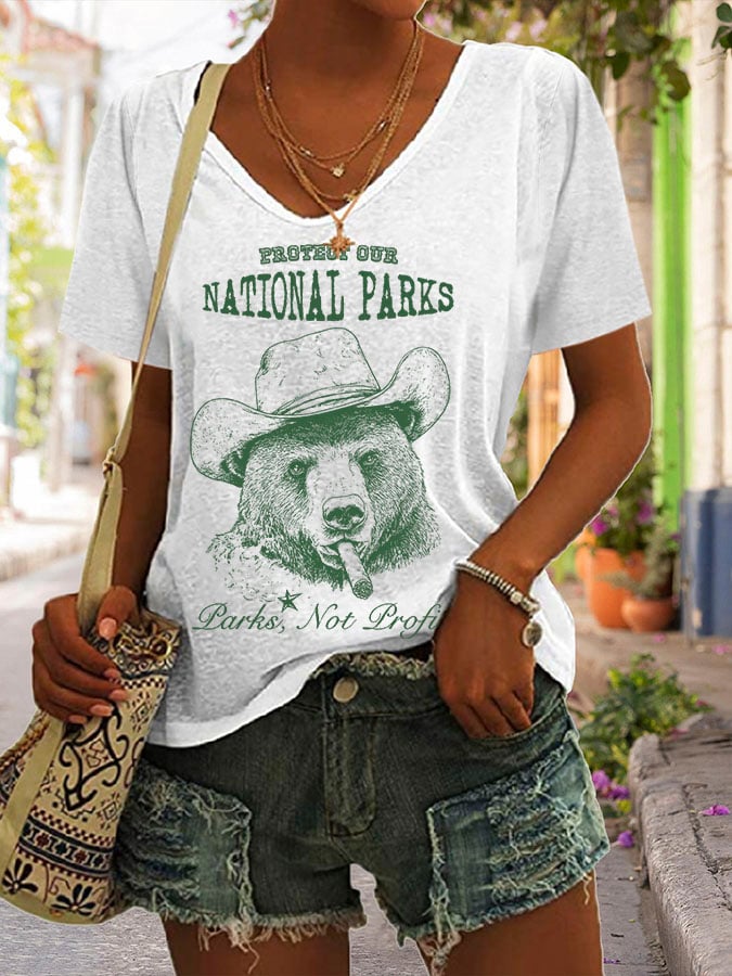 Women's Protect Our National Parks Print V Neck T-Shirt