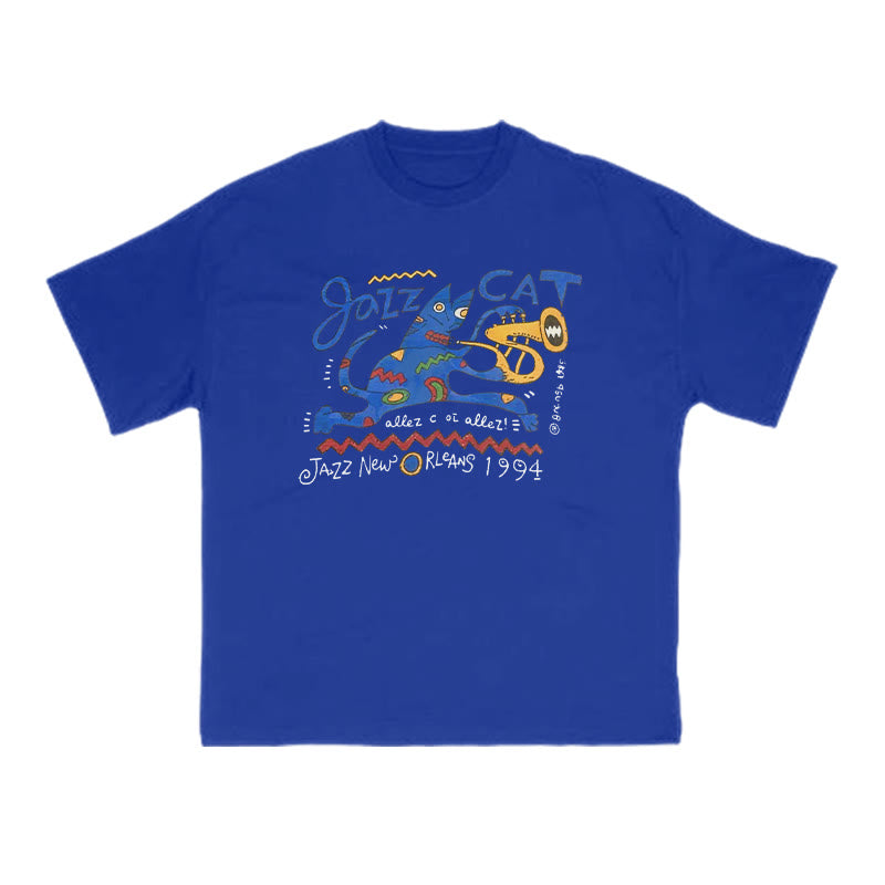 Funny Jazz Cat Print T-shirt