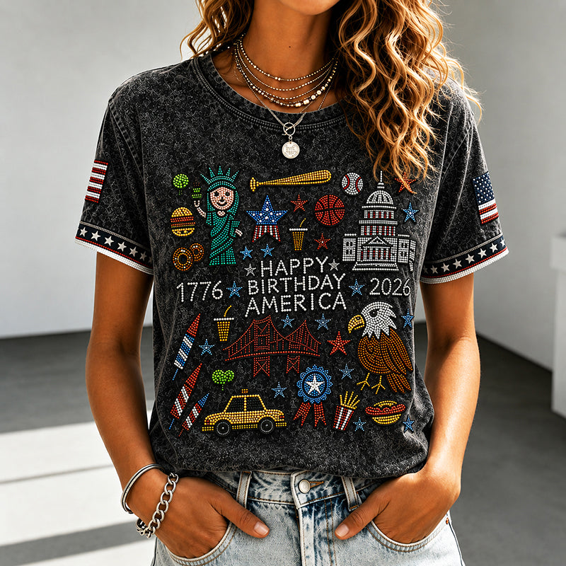 Retro Independence Day Anniversary Funny America 1776–2026 Pattern Washed Tee