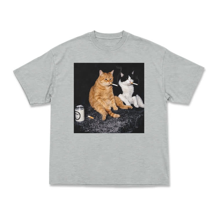 Vintage Smoking Cats Graphic T-Shirt