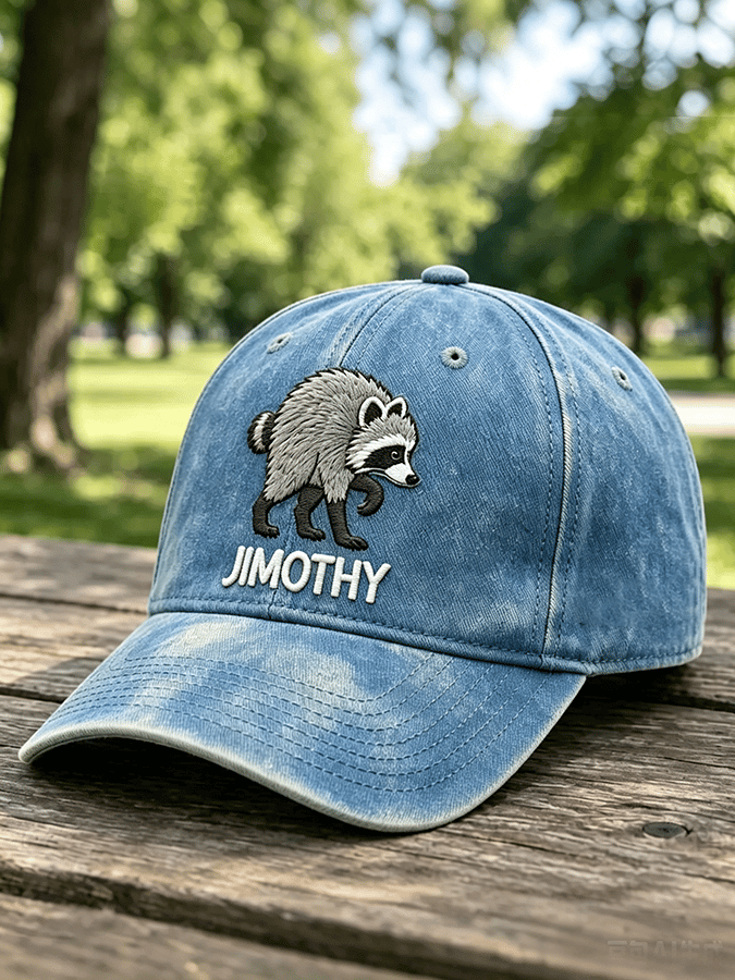 Retro Jimothy Raccoon Print Baseball Cap