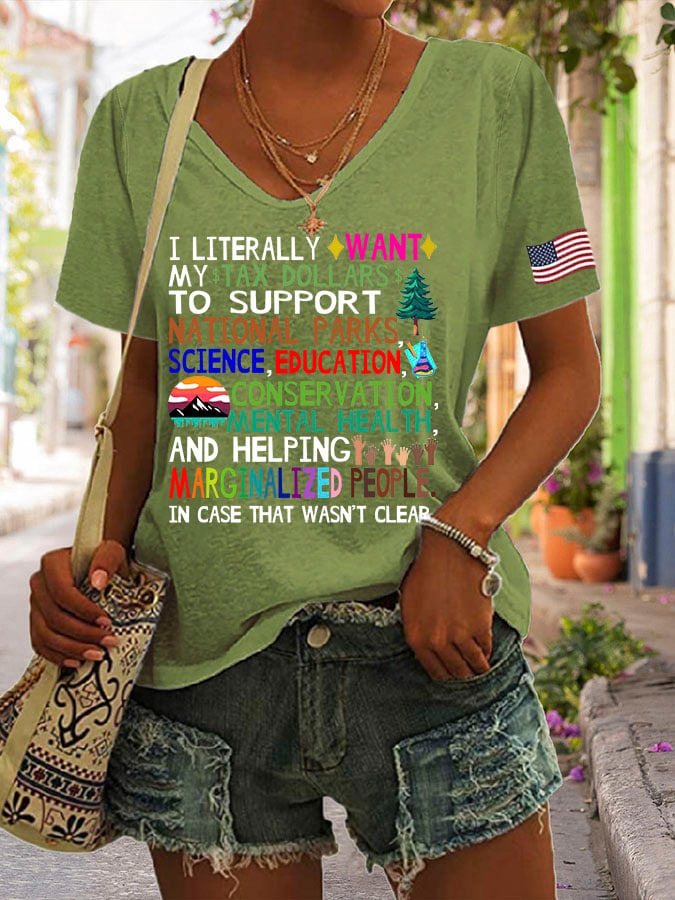 Women's Support National Parks Print V Neck Casual T-Shirt