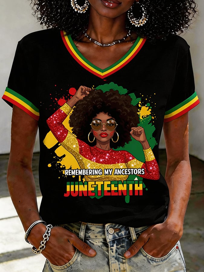 Remembering My Ancestors Juneteenth Women'S Black Juneteenth Print T-Shirt