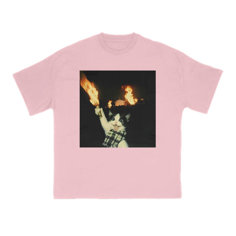 Unisex Mischievous Cat Print T-shirt